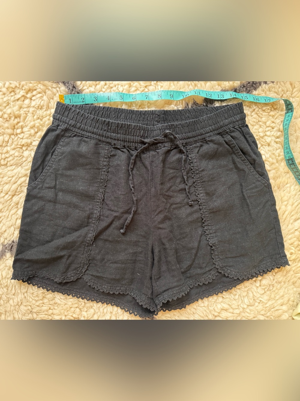Linen Black Drawstring Linen-Blend Shorts Summer comfortable shorts